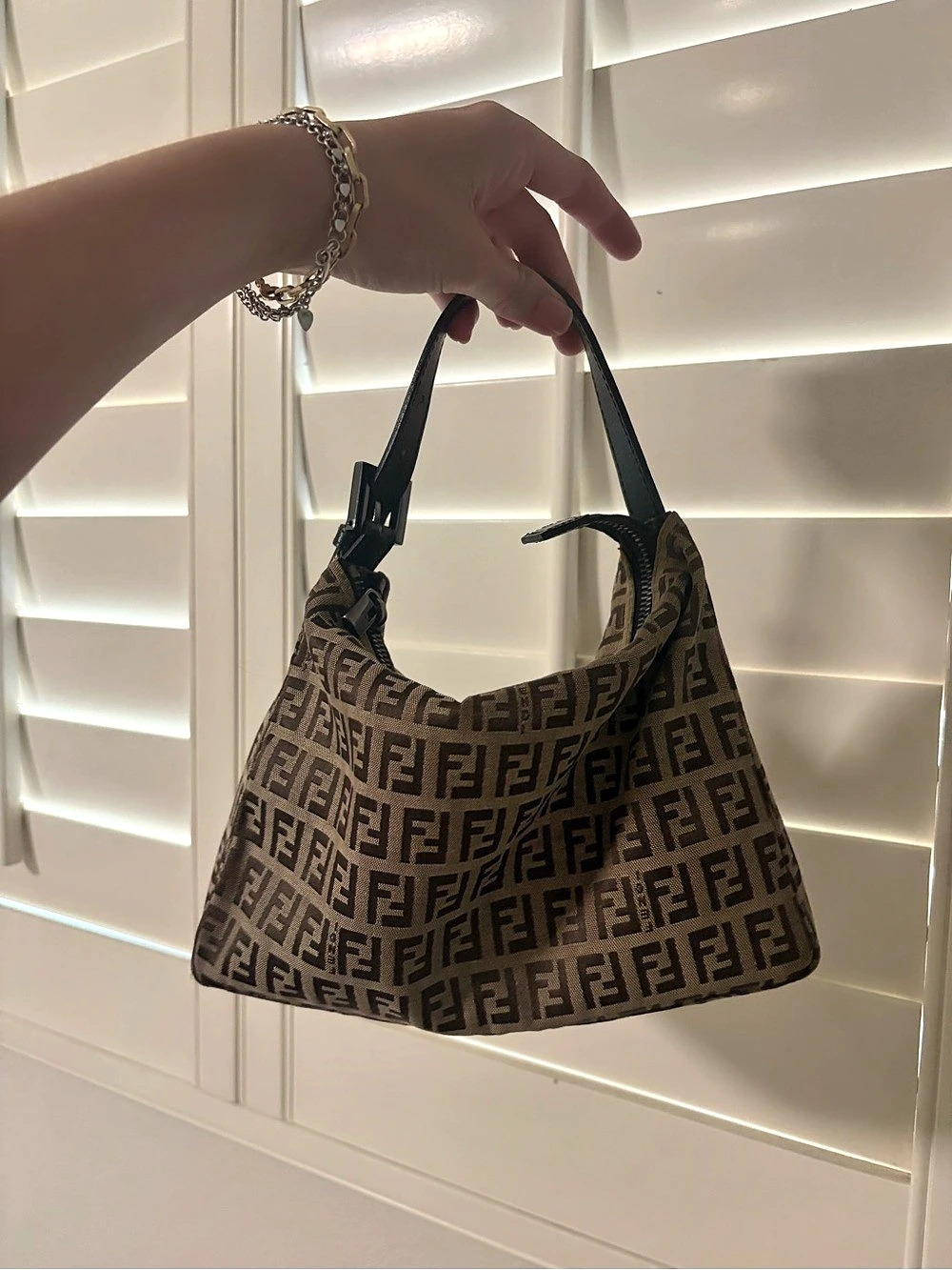 Fendi Zucchino Canvas Mini Pochette Shoulder Bag Brown & Black